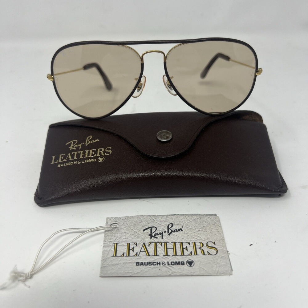 Vintage Sunglass Ray-Ban Leathers Series Aviator Bausch & Lomb USA Rare Size 58